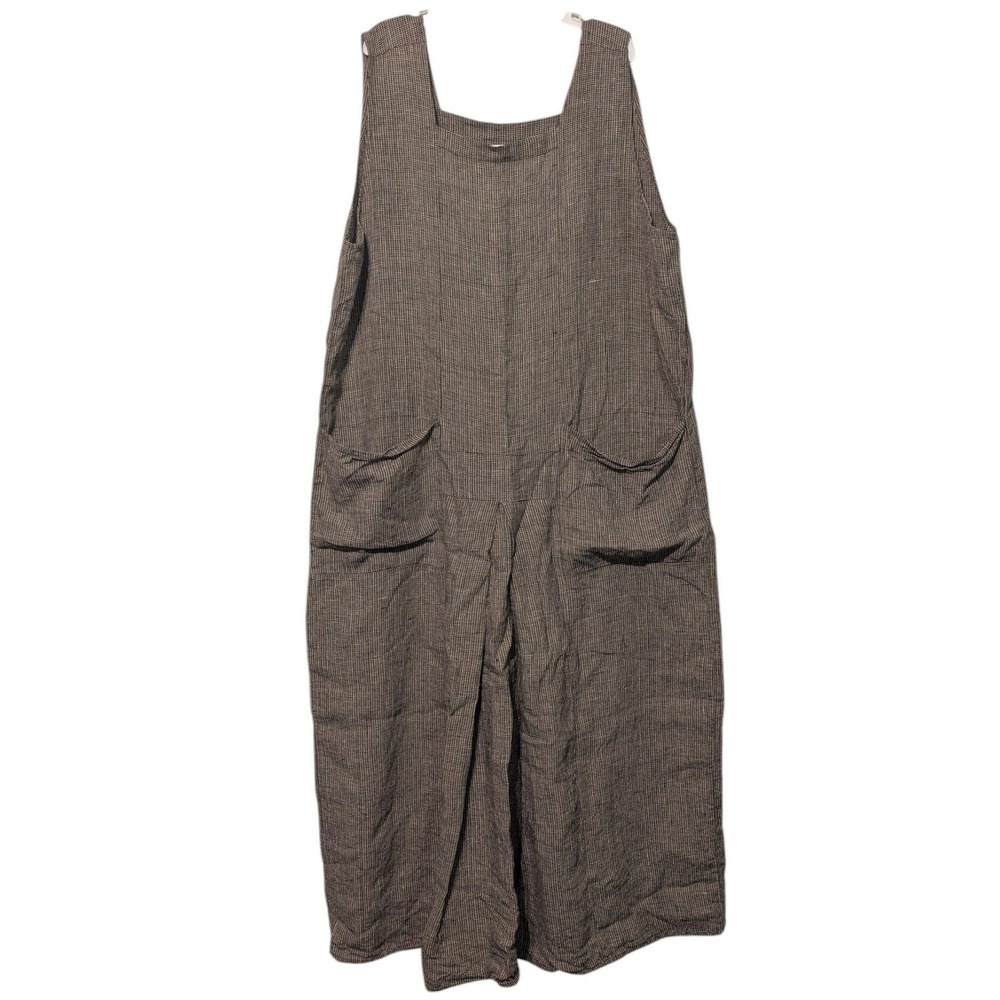 FLAX Jeanne Engelhart Womens Lg Dress Linen Maxi Check Pockets Pleat Lagenlook
